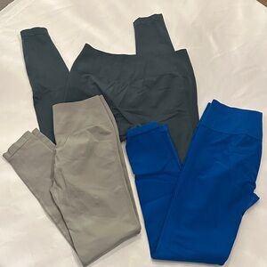 Set of Three Leggings in Blue, Gray, and Green